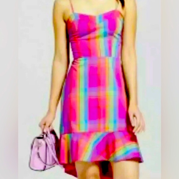 A NEW DAY VIBRANT MADRAS PLAID SUNDRESS • SPAGHETTI STRAPS • FISHTAIL HEM•SZ XXL - Picture 3 of 17